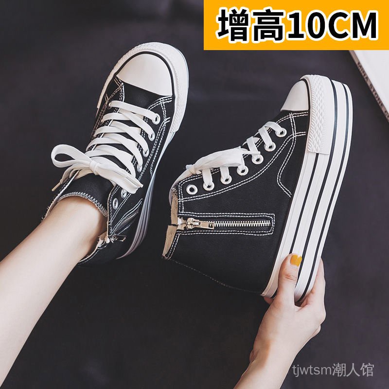 Giày Sneaker Đế Dày Hai Mặt 2022 Vải Canvas Có Khóa Kéo Phong Cách Hàn Quốc Thời Trang Hè Thu Cho Nữ