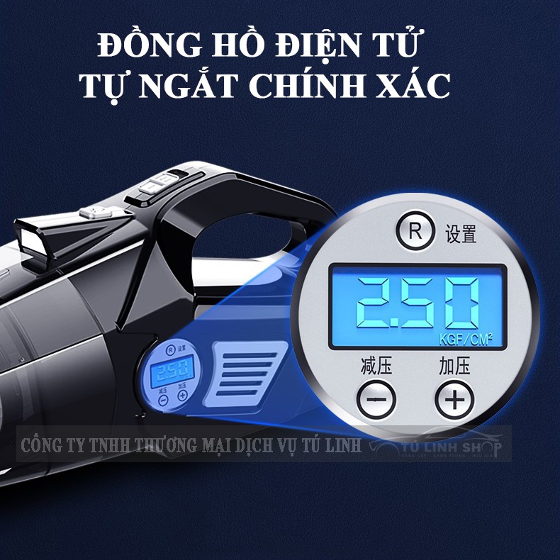 Hút bụi và bơm lốp tự ngắt 2 trong 1 chính hãng Aikesi tích hợp 4 chức năng, siêu khỏe, siêu bền