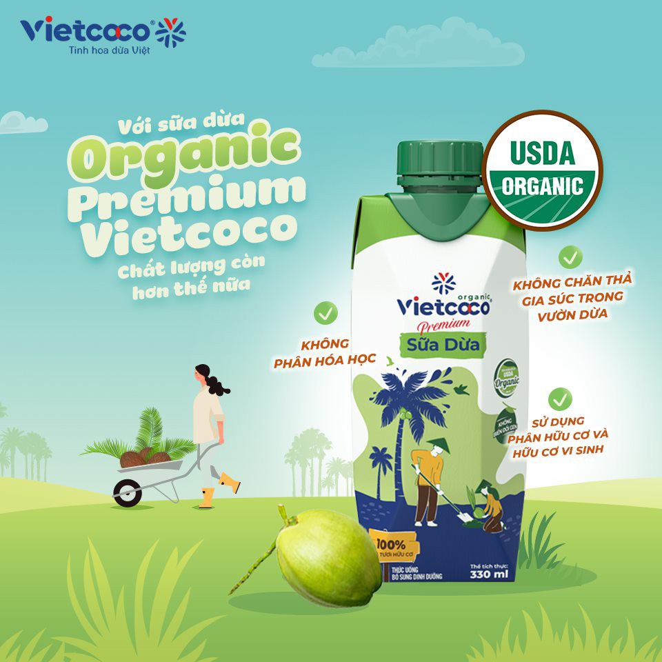 Nước dừa - Sữa Organic đóng hộp Vietcoco 330ml