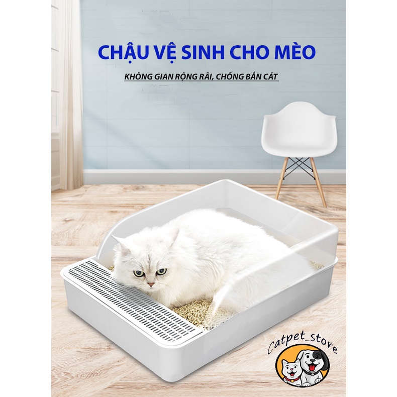 Chậu vệ sinh chó mèo cao cấp,chậu vệ sinh thú cưng cao cấp có vách ngăn,ngăn vương vãi