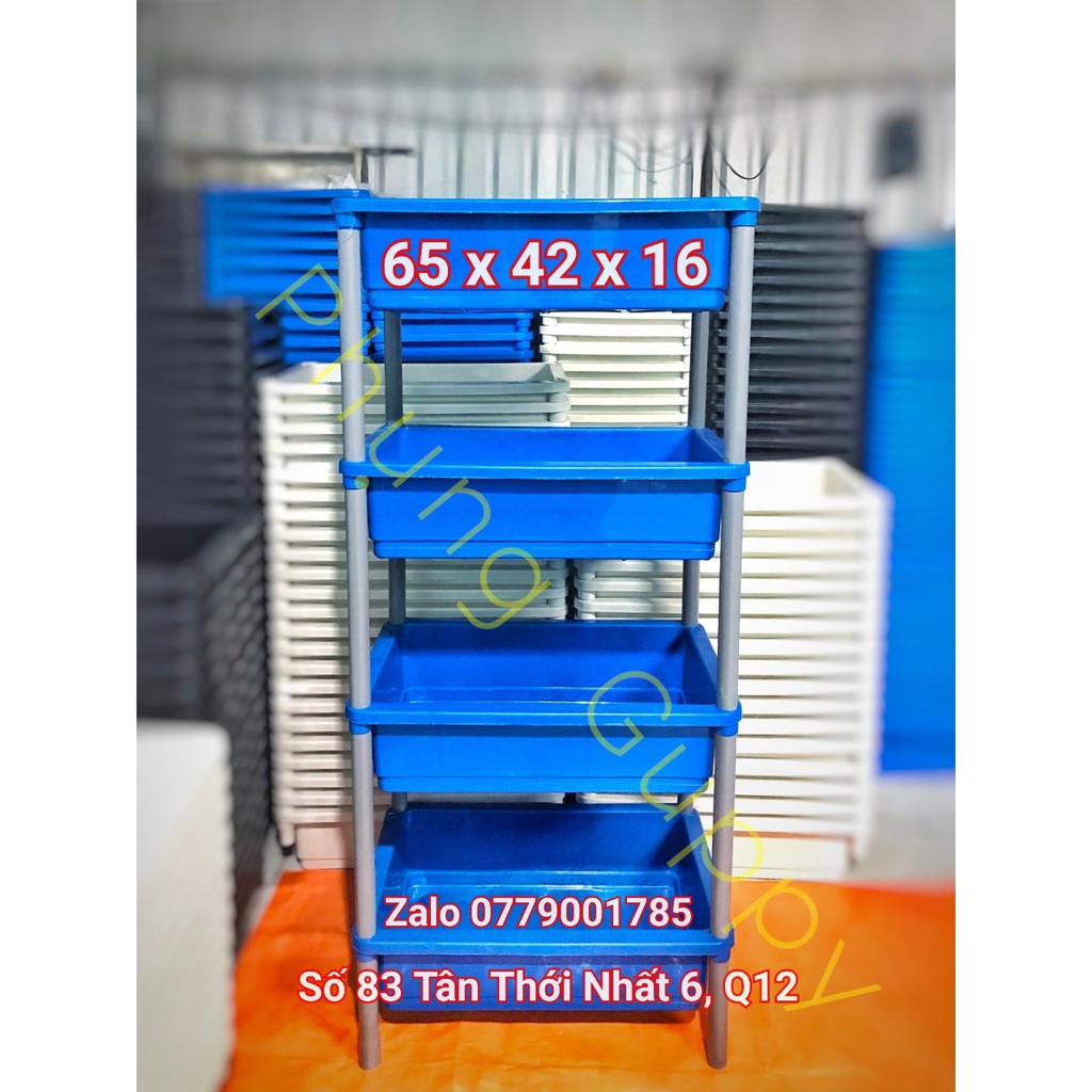 Bộ Khay Nhựa Xanh 4 Tầng Nuôi Cá, Trồng Rau 65x42x16