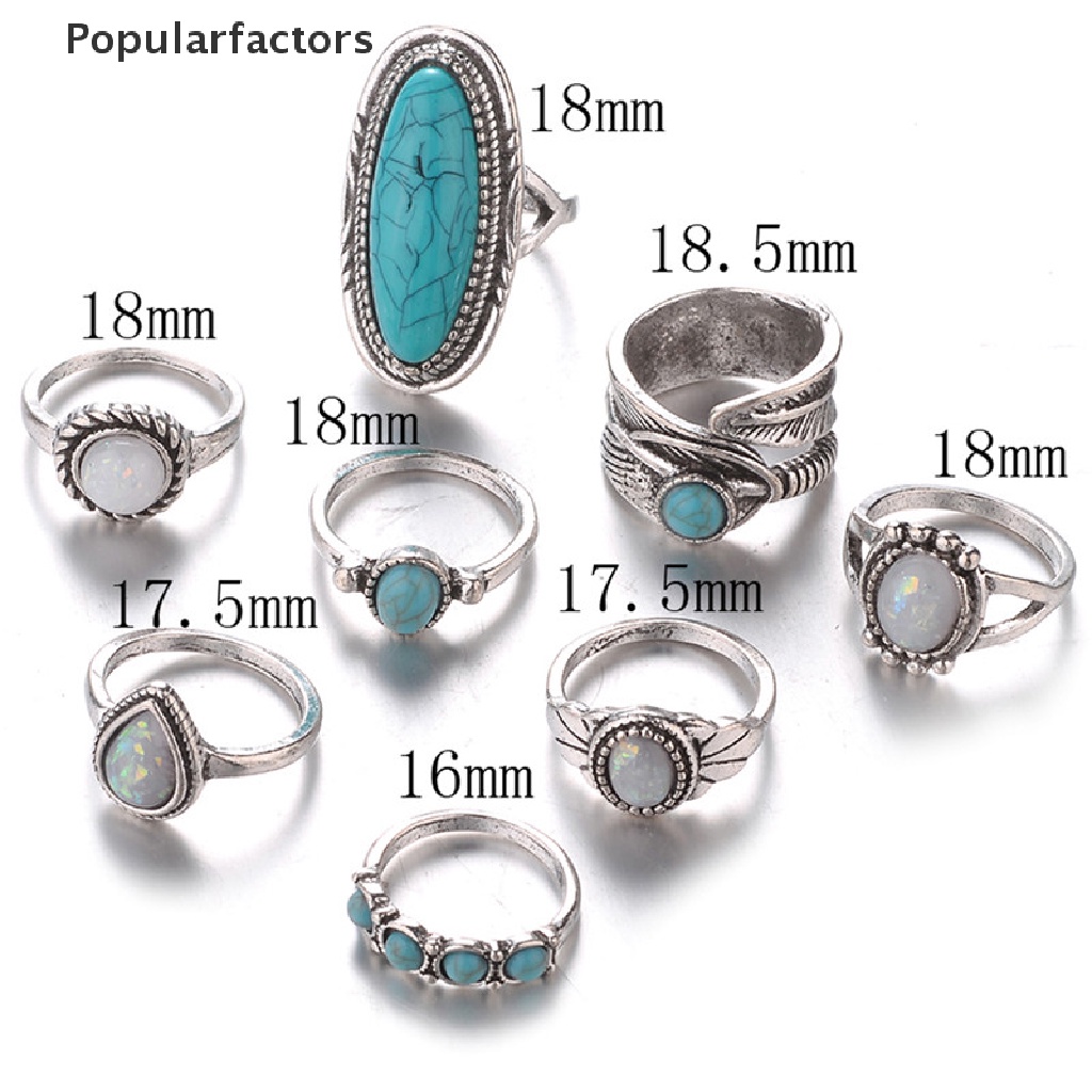 Set 8 Nhẫn Đá Opal Phong Cách Bohemian Thời Trang