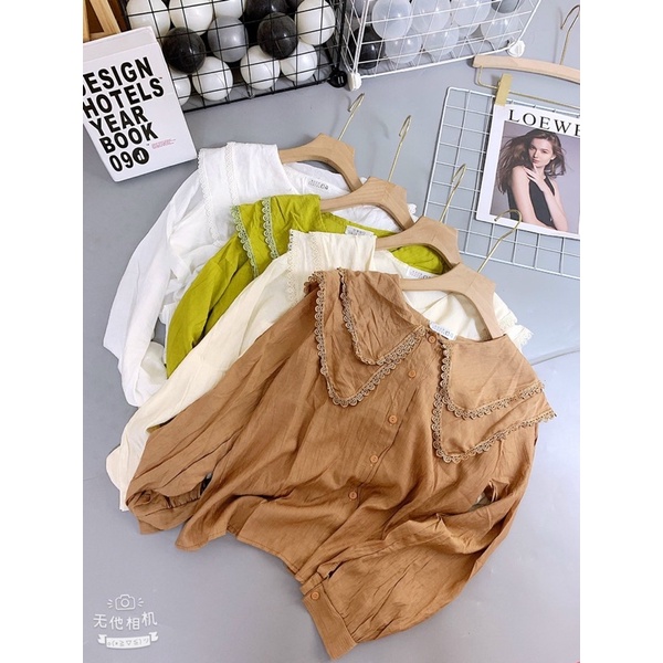 Áo sơ mi tơ nhăn cổ sen bánh bèo