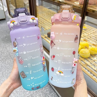 Bình Nước 2 Lít Tặng Kèm Sticker Có Vạch Kẻ Chia ML Cho Mỗi Ngày Kèm Ống Hút Tiện Lợi