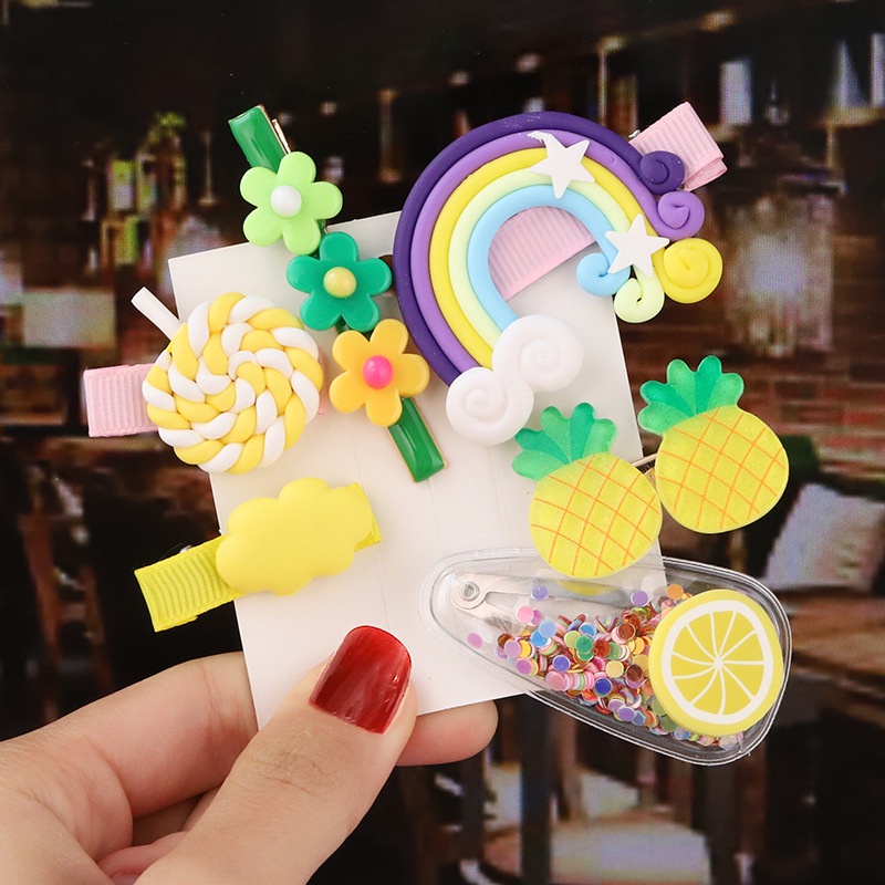 Set Kẹp Tóc Hình Kẹo Mút/Cầu Vồng/Nơ Dễ Thương Xinh Xắn Dành Cho Bé Gái
