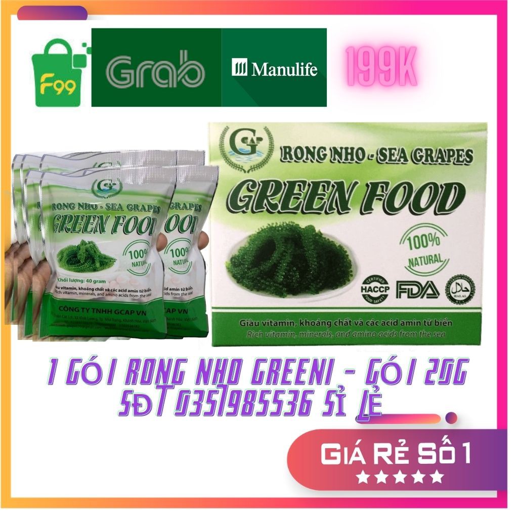 [NGOT10PTT][Rẻ Vô Địch] 1 gói Rong nho Green Food cao cấp nở ra rong nho tươi Organic Hàng công ty check