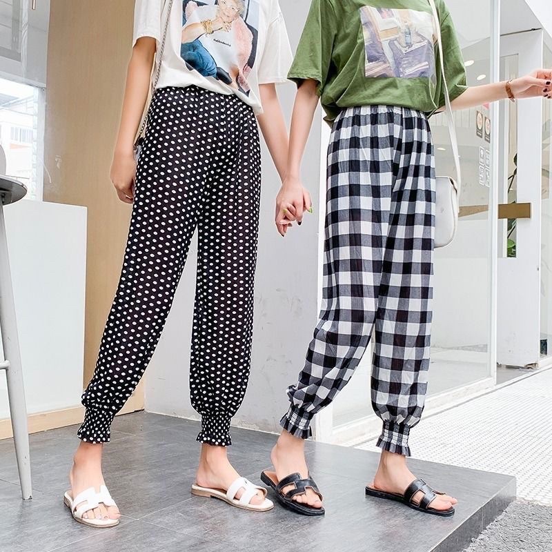 Quần Jogger Nữ năng động hàng Quảng Châu freesize từ 35-60kg. Quần Caro thiết kế Bo Gấu được chọn mẫu
