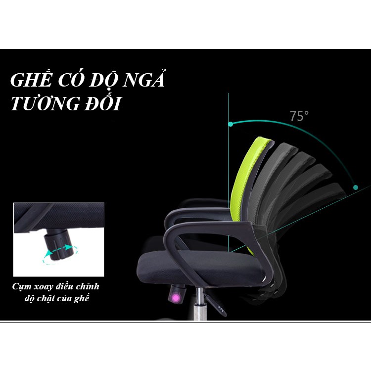 Ghế văn phòng - Ghế xoay lưng tựa - Xoay 360 độ - Nâng hạ cao thấp - Bảo hành 12 Tháng