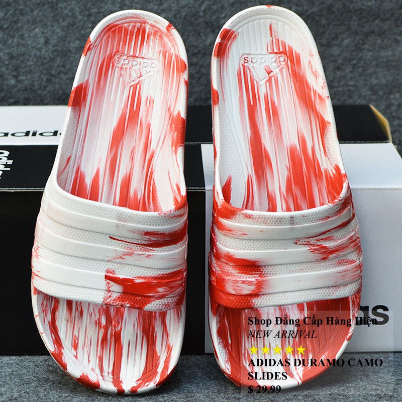 Dép Adidas Duramo Camo chính hãng màu trắng đỏ sọc bóng