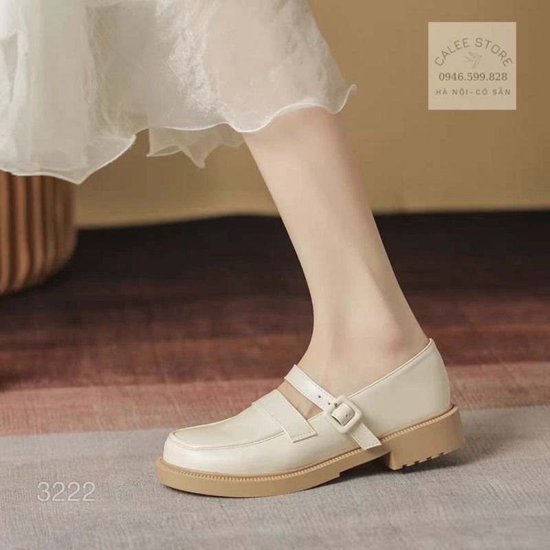 Giày Sandals Da Mềm nữ lolita đế 3cm, Giày búp bê quai trên màu đen trắng kem mũi tròn ulzzang hàn quốc CÓ SẴN