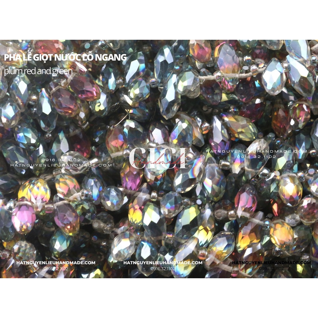 Dây Pha lê giọt nước lỗ ngang 6*12mm màu trong Cici Handmade nguyên liệu DIY hạt đính kết hạt làm vòng tay
