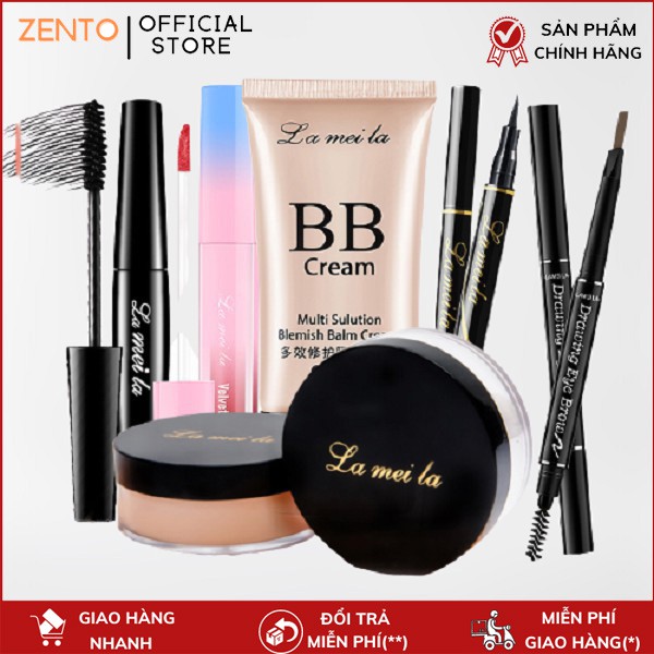 Bộ trang điểm Lameila 6 món cơ bản kem nền, phấn phủ, son kem, mascara, kẻ mày, kẻ mắt bộ makeup thời thường Zentop