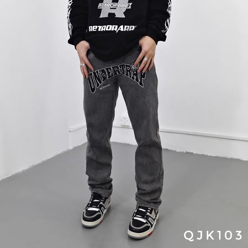 Quần jean baggy nam nữ thêu Undertrap quần baggy ống suông dáng hàn quốc unisex kun shop