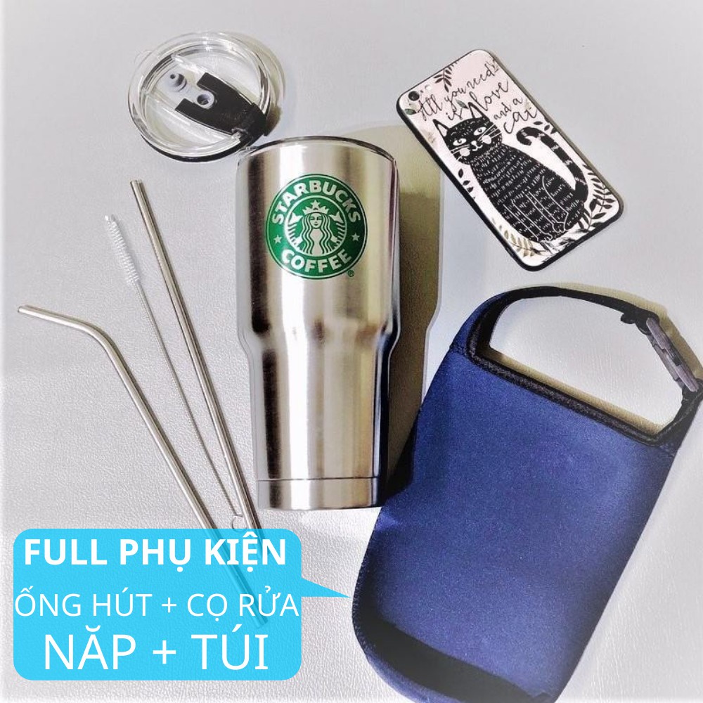 Bộ Ly giữ nhiệt Thái Lan 900ml, Cốc giữ nhiệt kèm Bộ Ống hút bình cốc cách nhiệt inox cao cấp