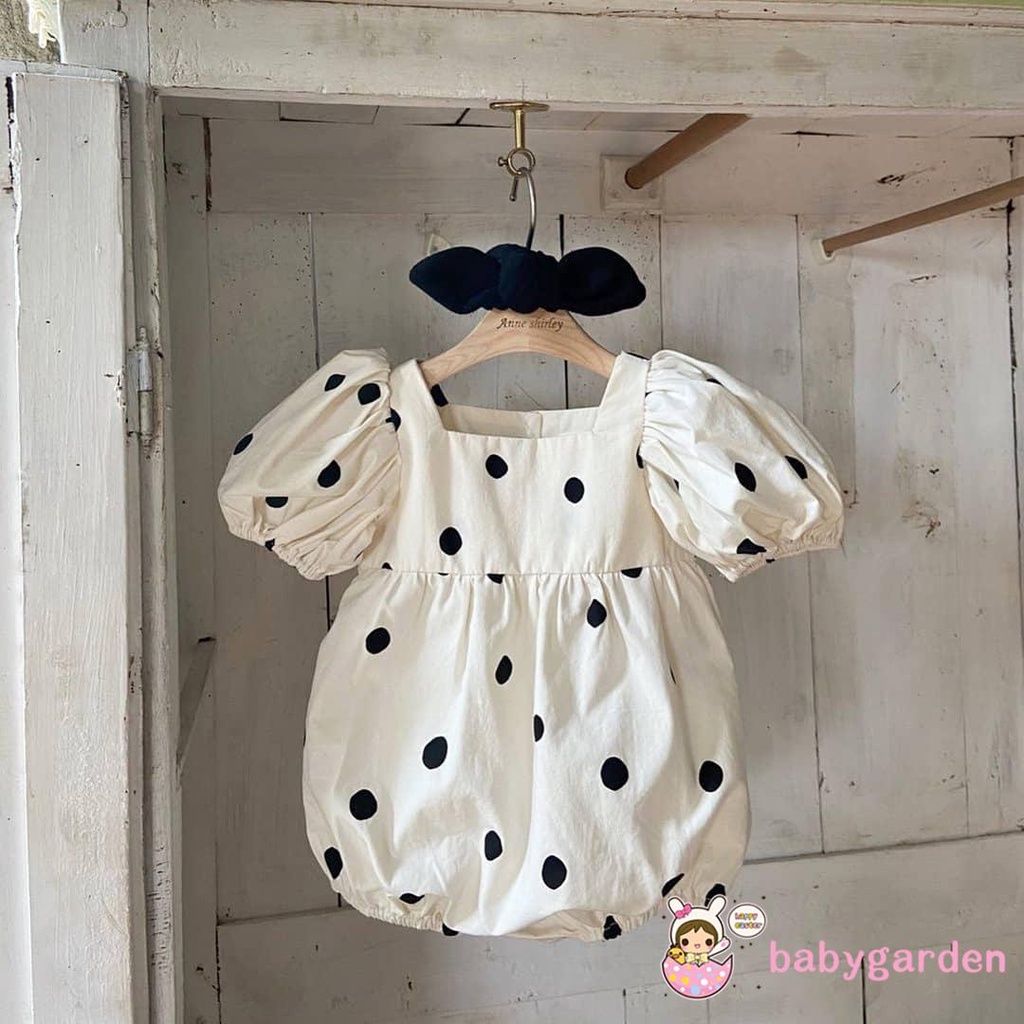 Set áo liền quần chấm bi và băng đô nơ xinh xắn dành cho bé gái