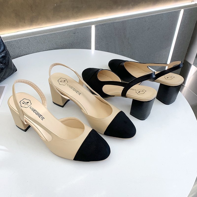 Giày Cao Gót Thông Thường Dành Cho Nữ, Giày Slingbacks Giữa Gót Với Nhiều Màu Sắc Hỗn Hợp (Mũi Tròn)