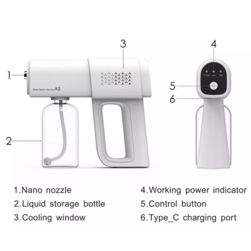 Súng phun khử khuẩn Nano K5, Máy xịt khử khuẩn cầm tay Máy diệt khuẩn Nano thế hệ mới