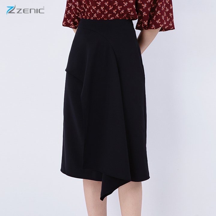 Chân váy công sở nữ Viscose trơn dáng chữ A vạt bèo – ZENIC