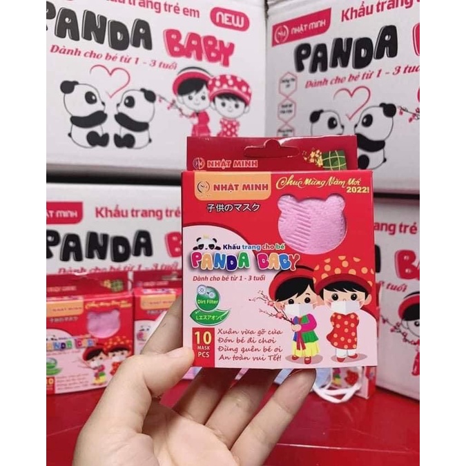 Khẩu trang y tế 3 lớp kháng khuẩn gấu panda bé trai bé gái 1 bịch túi 10 chiếc màu trắng, xanh, hồng cho trẻ từ 1-3 tuổi