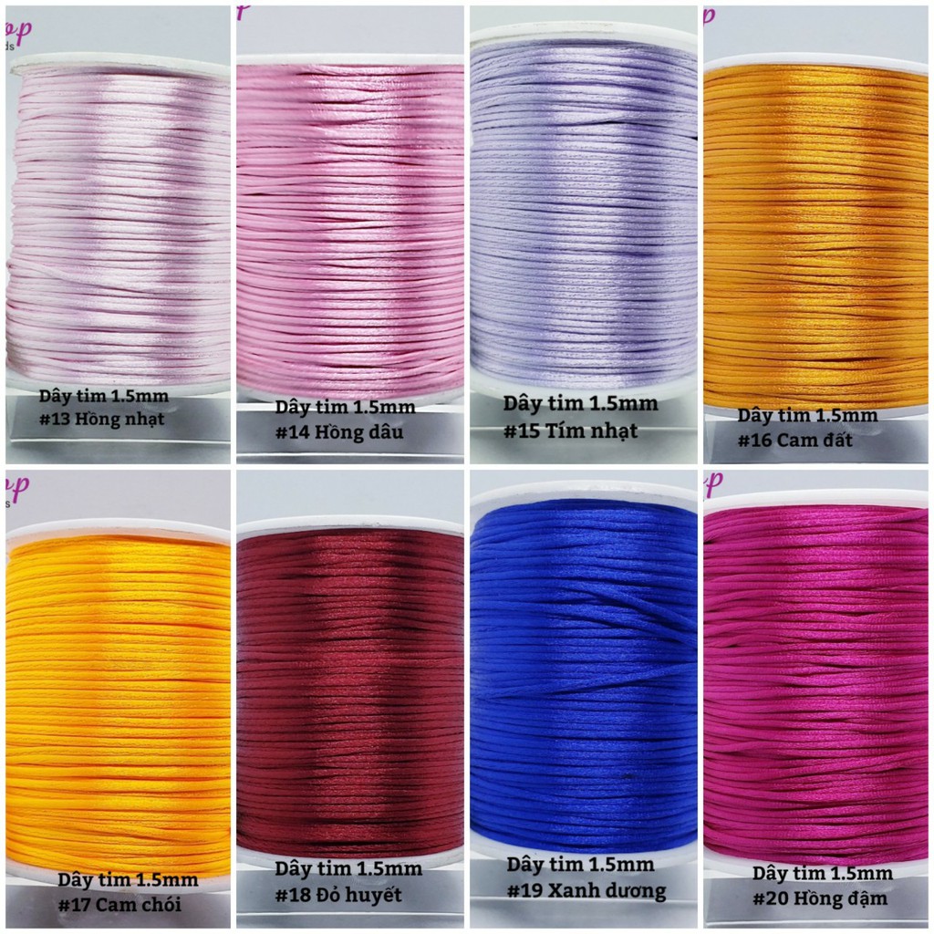 Bó 10m dây tim 1.5mm - (Bảng màu 1/2) thắt vòng tay handmade