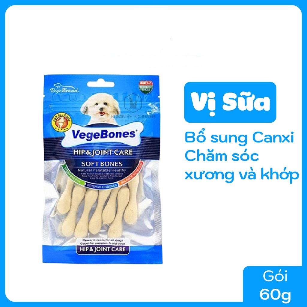 Xương Mini Gặm Sạch Răng, Ăn Vặt Cho Chó Vegebones Gói 60g Bổ Sung Canxi (4 vị mê mẩn Boss ngửi phát thích luôn)