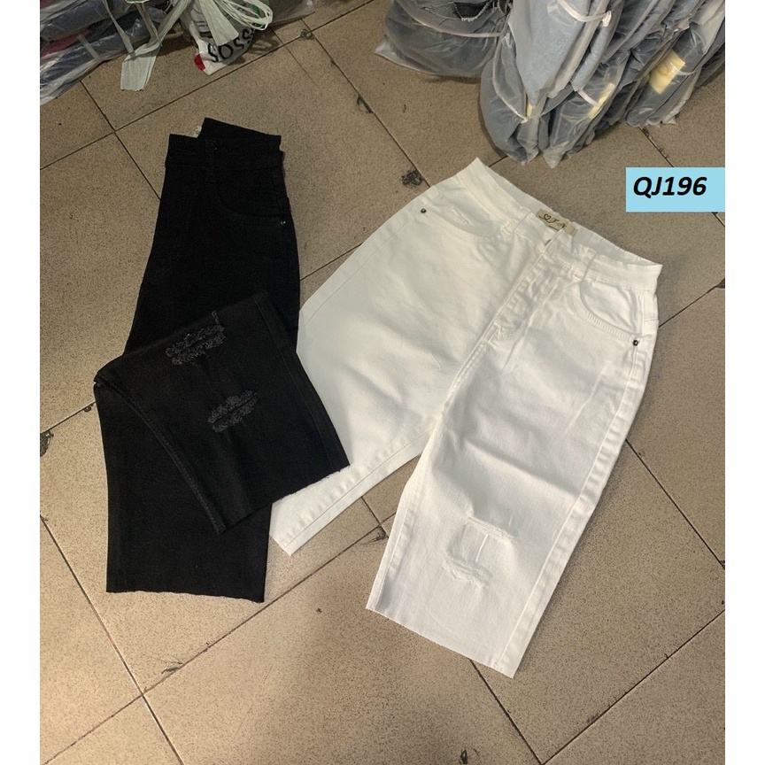 Quần ngố jeans co giãn rách gối lưng cao đẹp QJ196