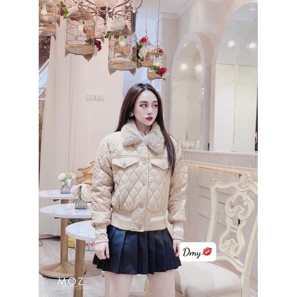 Áo phao trám bo viền cổ lông