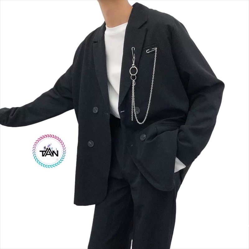 Áo blazer đen Áo vest nam nữ T-A-N phong cách hàn AV02 kèm phụ kiện chuỗi+ ghim băng unisex ulzzang siêu chất màu đen | BigBuy360 - bigbuy360.vn