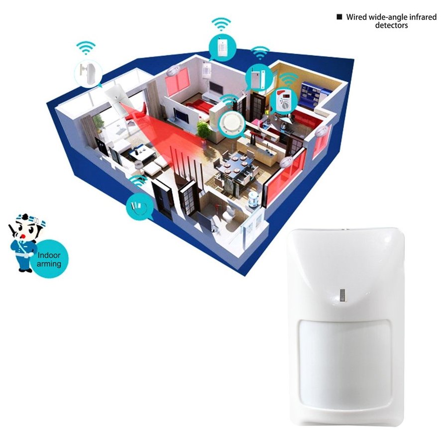 Máy dò hồng ngoại có dây Máy dò PIR góc rộng trong nhà Báo động an ninh gia đình