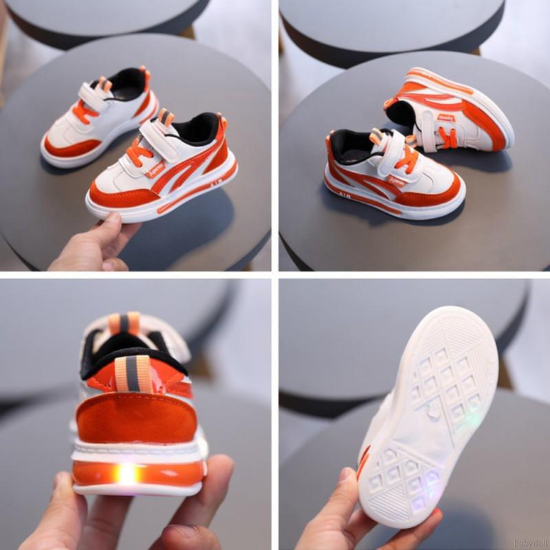 Children's Girl Boy Leather LED Sports Shoes Kids Soft Soles Protective Fashion Casual Shoes