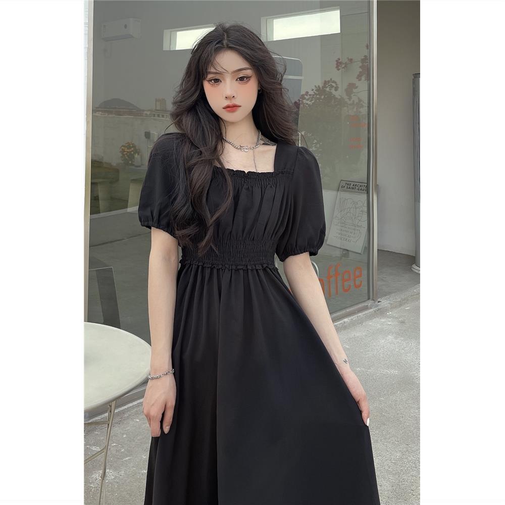 COZOKC COZOK Đầm COZOK ngắn tay cổ vuông lưng thun phong cách thời trang trẻ trung