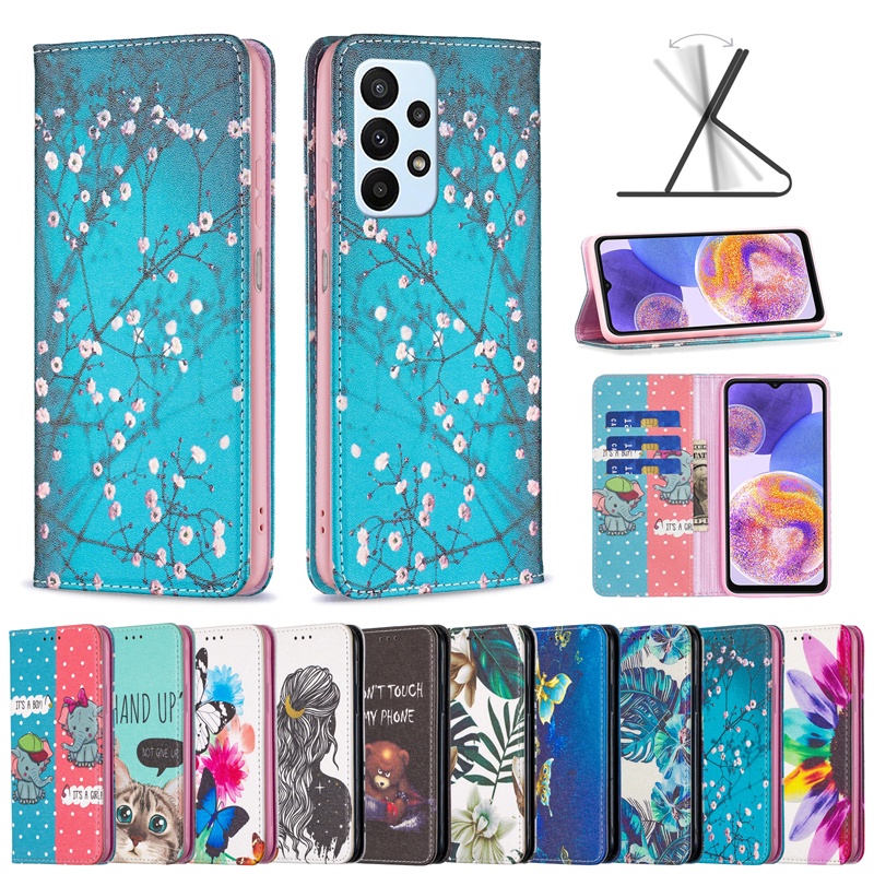 Bao Da PU Điện Thoại Nắp Lật Kèm Ngăn Đựng Thẻ Khóa Nam Châm Cho Samsung Galaxy A23 A33 A53 A73 A52S A52 5G