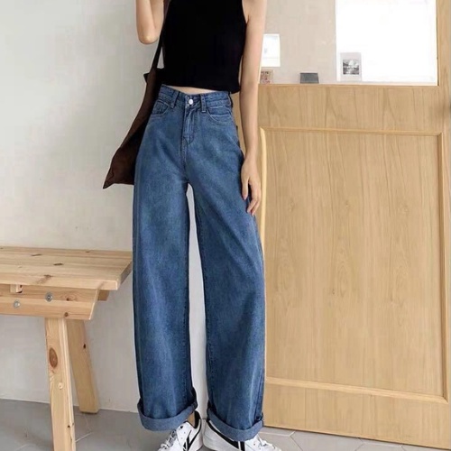 Quần Bò Nữ - Quần Jeans Dài Ống Rộng Lưng Cao, Vải Bò Dày Đẹp ,Dáng Suông