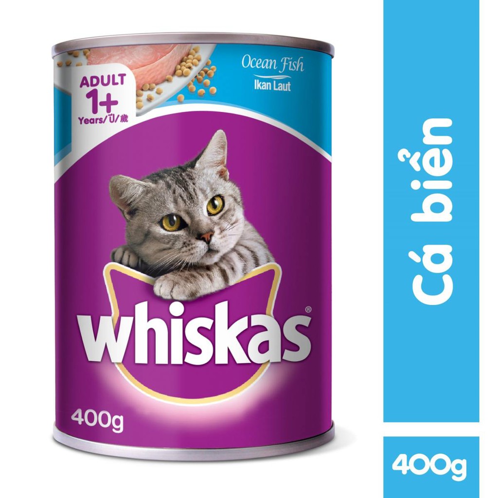 [NHẬP MÃ ICLN8955 GIẢM 20K CHO ĐƠN 0Đ] Thức ăn cho mèo Whiskas vị cá biển dạng lon 400g