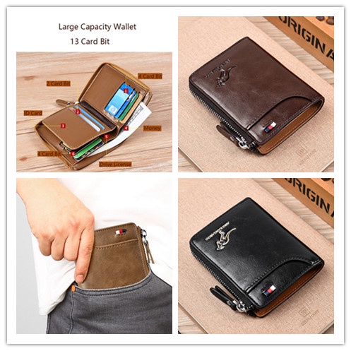 Ví Nam Châm Da PU Họa Tiết Kangaroo Chống Trộm Có 13 Ngăn Đựng Thẻ