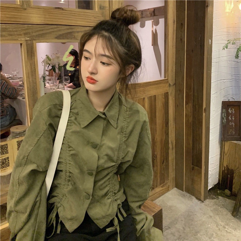 Áo sơ mi tay dài phối dây rút trẻ trung thanh lịch cho nữ
