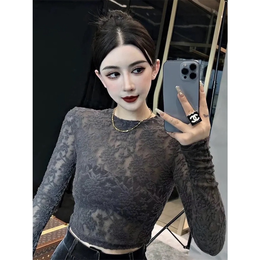 Áo Kiểu Tay Dài Phối Ren Hoa Thiết Kế Quyến Rũ Hợp Thời Trang