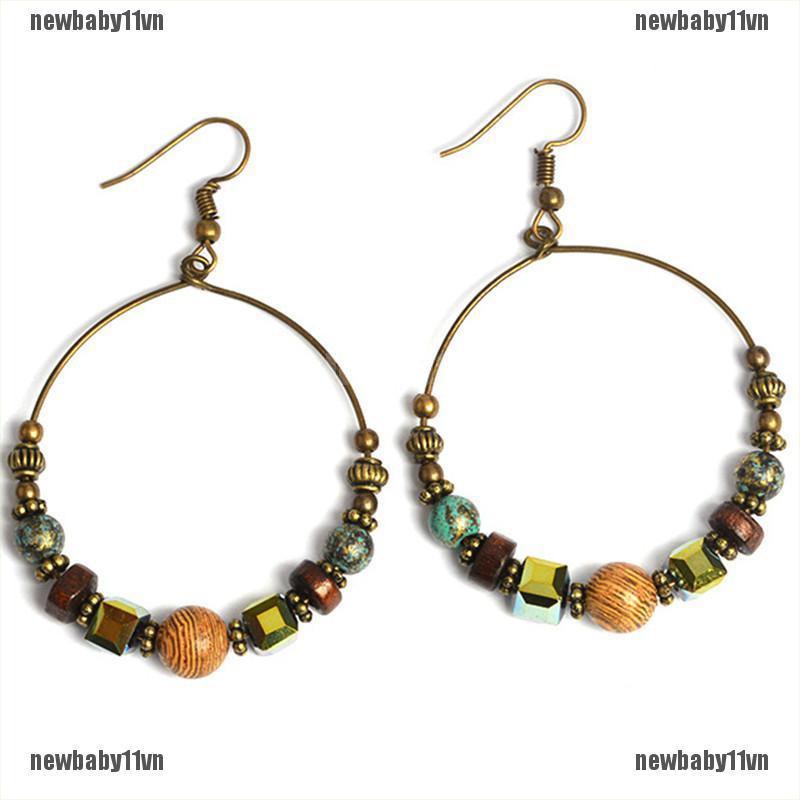 Khuyên Tai Chuỗi Tròn Đính Hạt Phong Cách Bohemian