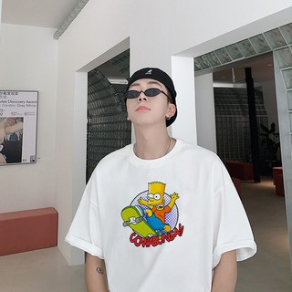 Áo thun tay lỡ BART trượt ván, áo phông unisex basic trắng