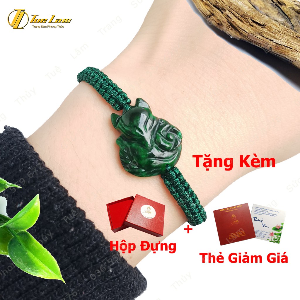 Vòng Tay Nữ Chỉ Handmade Hồ Ly Đuôi Cuộn Đá Sơn Thủy màu Xanh Rêu DIY - Tuệ Lâm