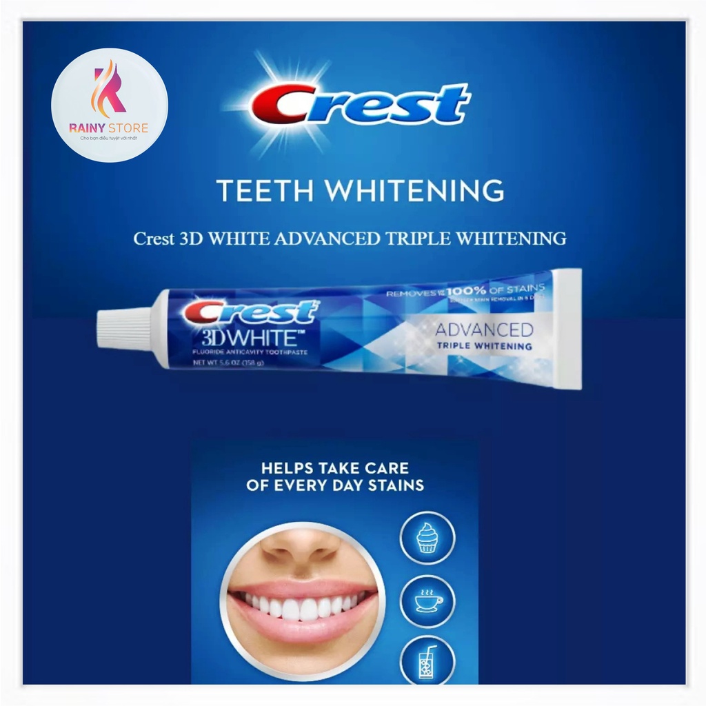 Kem đánh răng trắng sáng Crest 3D White Advanced Triple Whitening 158g chính hãng của Mỹ