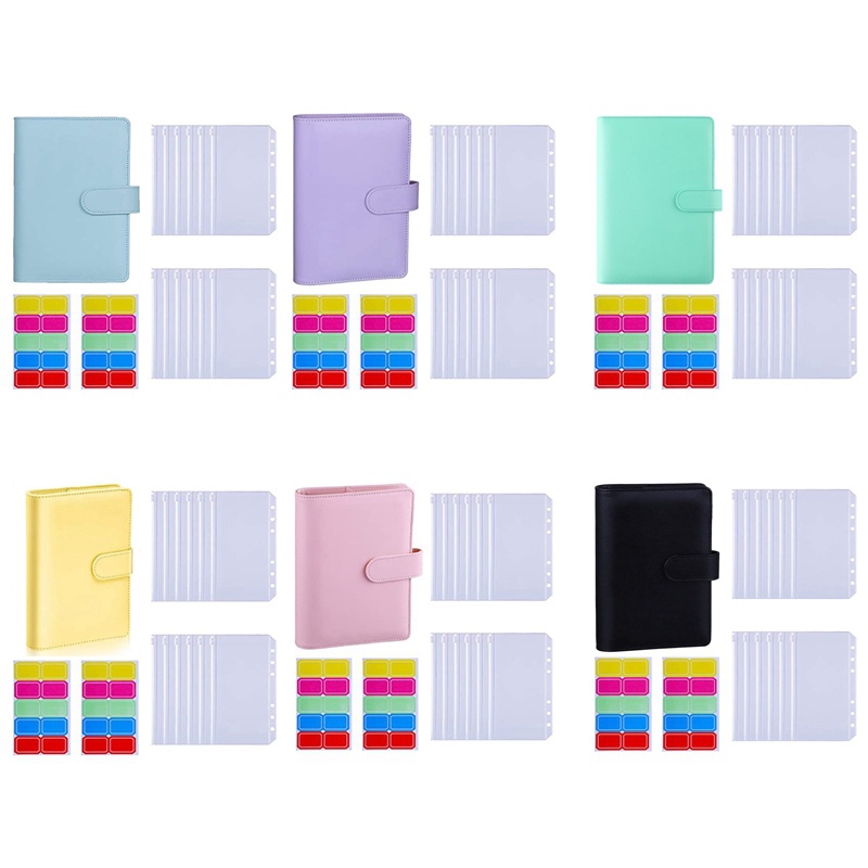 Set 12 Tờ Giấy A6 Bìa Da PU Đựng Tiền Tiết Kiệm Có Nhãn Dán Tiện Dụng