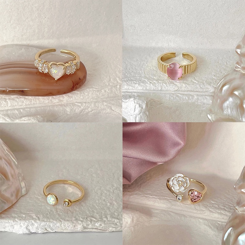 Nhẫn Đính Đá Opal Màu Hồng Thiết Kế Tinh Tế Thời Trang Cao Cấp