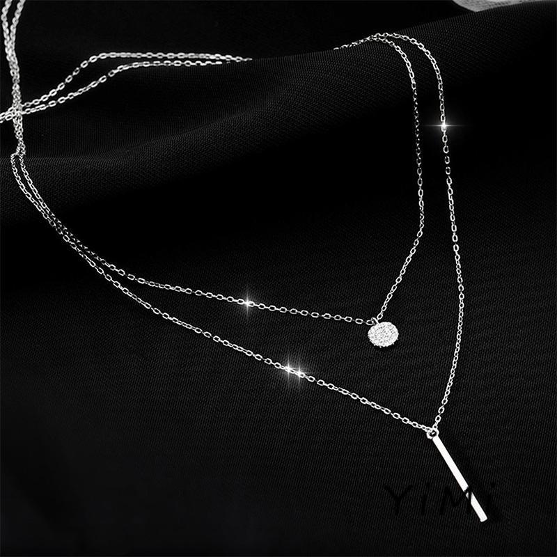 Vòng Cổ Hai Lớp Đính Kim Cương Kiểu Dáng Thời Trang Phong Cách Đường Phố Đơn Giản