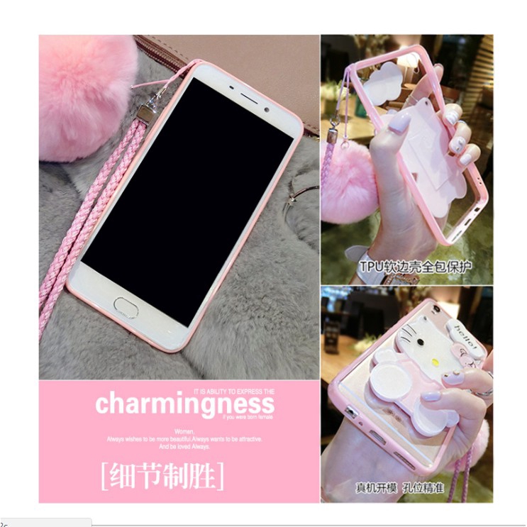 Ốp lưng họa tiết hình Hello Kitty đáng yêu đính bóng lông đáng yêu cho iPhone 5/5s/SE 6 6s 7 8 plus X