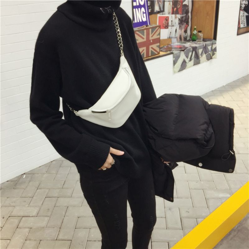 Túi Da Đeo Hông / Đeo Hông Kèm Dây Đeo Sợi Xích Kim Loại Thời Trang Sang Trọng Cho Nữ