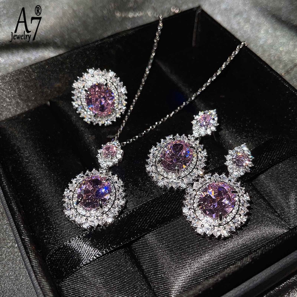 (MỚI) Bộ Vòng cổ + bông tai + nhẫn đính đá Topaz sang trọng