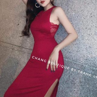 đầm maxi 3 lỗ phối ren xẻ tà