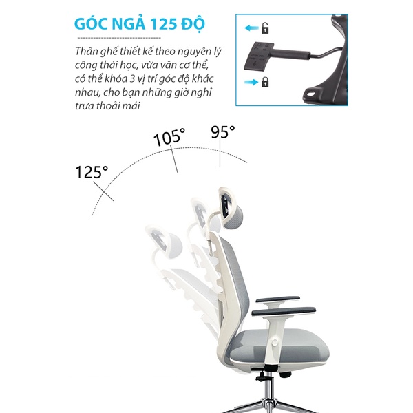 Ghế công thái học Nghia Furniture Ergonomic Tech-H bảo vệ cột sống