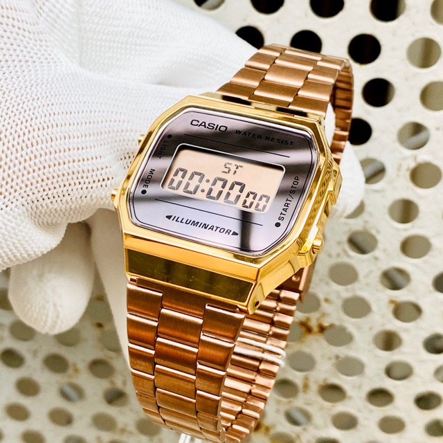 Đồng hồ điện tử nữ dây thép Casio standard A168 Rose Gold ngọt ngào